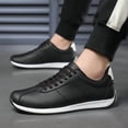 thumbnail image 6 of Men's White Retro Striped Leather Casual Sneakers, 6 of 6