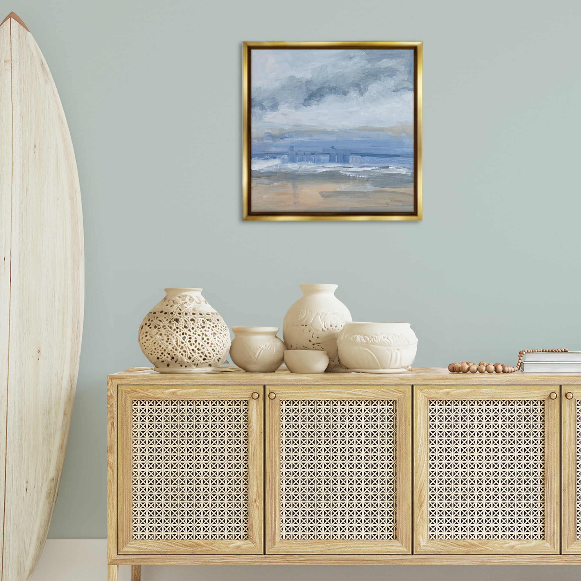 Stupell Industries Abstract Beach Scenery Coastal Painting Gold Floater Framed Canvas Art Print Wall Art, 25 x 25