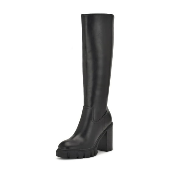 Nine West Kani3 Black3 Chunky Stacked Block Heeled Knee High Fashion Boots (Black, 5)