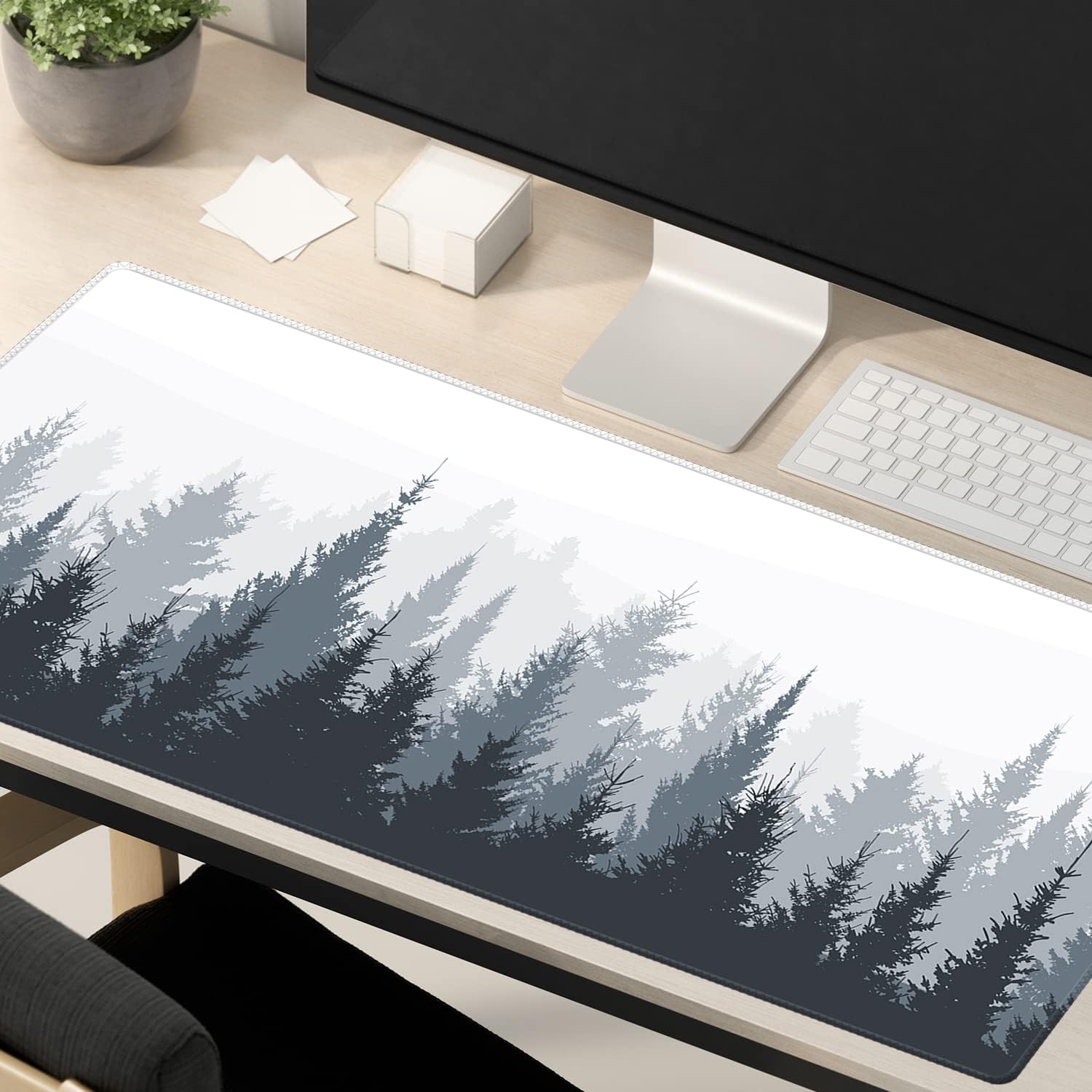 Fir Tree Large Gaming Mouse Pad (35.4×15.7 in, 3mm Thick), Non-Slip Rubber Base and Reinforced Lock Edges, XXL Extended Mousepad for Work, Game, Desk mat, Desktop Decoration