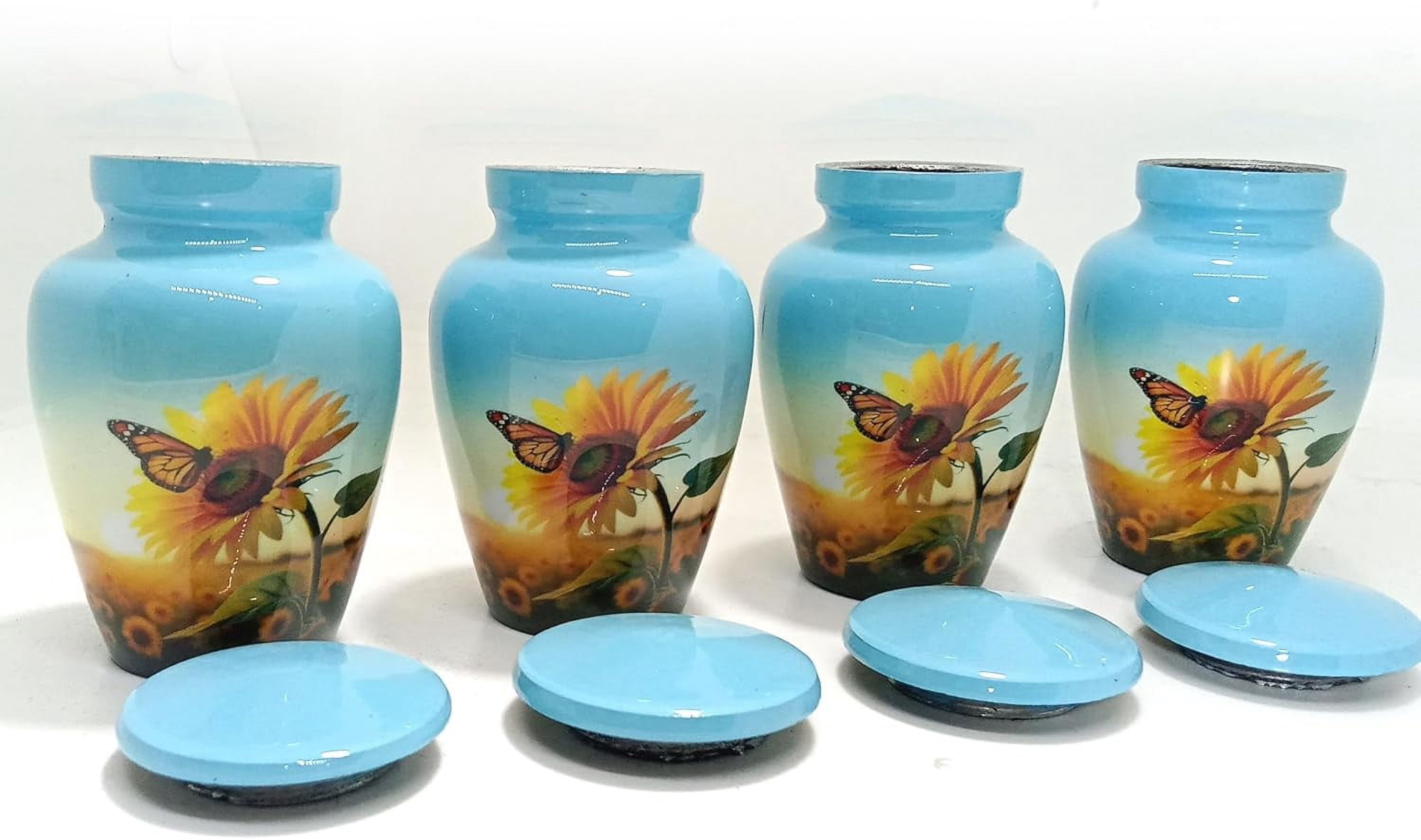 UR Keepsake Urn Set of 4-Sunflower with Butterfly Cremation Keepsake Urn for Human Ashes with Velvet Box & 4 Velvet Bag-Mini Keepsake Urn - Affordable Keepsake Urn (3 cu.in x 4pcs) (1)
