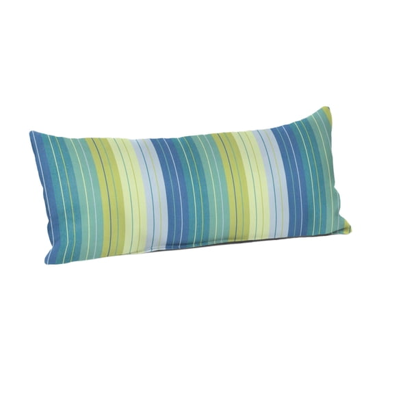Casual Cushion Outdoor Lumbar Pillow, Striped Sunbrella Fade-Resistant for Patio Furniture & Porch Swings, 22"W x 9"L, 6" thick, Reversible, Seville Seaside