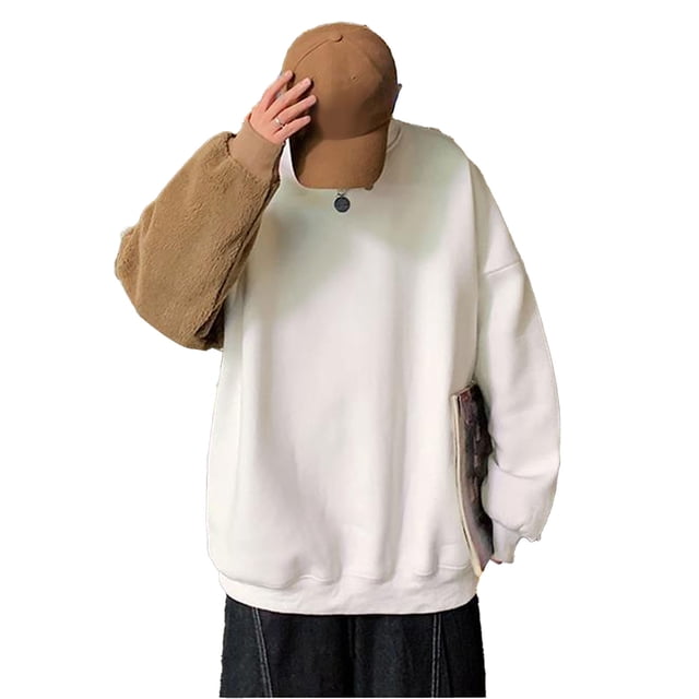 Jersey de gran tamaño Bloque de color Forma de oso Espalda Felpa Sudadera informal de gran tamaño unisex para mujeres Hombres Blanco L
