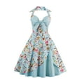 thumbnail image 1 of AOOCHASLIY Clearance Women Retro Print Sleeveless Splicing Evening V-Neck Party Prom Vintage Dress, 1 of 2