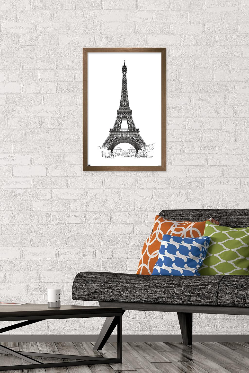 Line Art - Eiffel Tower Wall Poster, 14.725" x 22.375", Framed