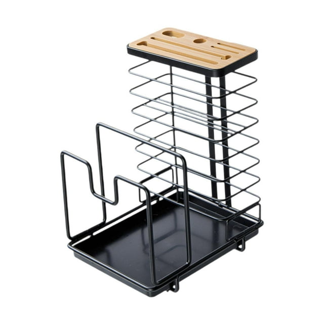 Estante de cocina con múltiples ranuras para tablas de cortar, ideal para encimeras, armarios y despensas. negro