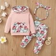 thumbnail image 2 of Infant Baby Girl Clothes Baby Girls Outfits Long Sleeve Hooded Tops Floral Pants Headband 3PCS Clothing Set Pink 6-9 Months, 2 of 8