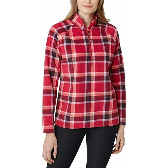 Eddie Bauer Womens Midweight Quarter Zip Fleece Pullover Dark Berry Plaid XLarge