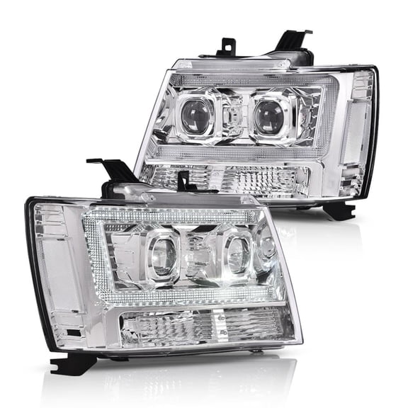PIT66  LED Projector Headlight Chrome/Clear  2Pcs Headlamp  Fit For  Chevy Tahoe Suburban 2007-2014