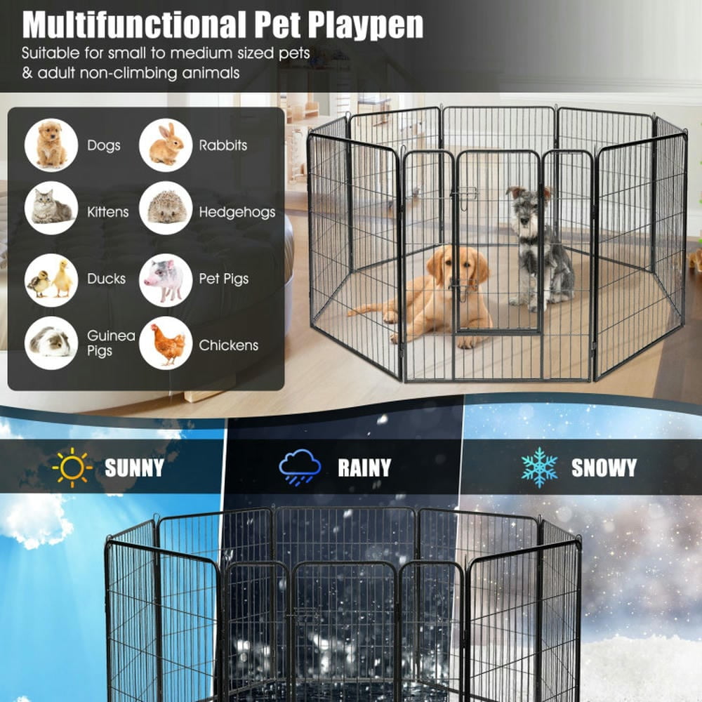 Barara King Dog Gates for The House,Dog Gate for Stairs,Pet Gate Safety Fence, 8 Metal Panel Heavy Duty Pet Playpen Dog Fence with Door-40 Inch