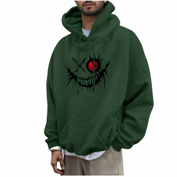 YLSDY Mens Pumpkin Hoodies Funny Sweatshirts Mens Hoodies Fall Long Sleeve Drawstring Pullover Tops With Pockets Army Green L