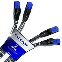 Cat 6 Ethernet Cable, 8 ft, 2 Pack Easy-Hide Flat Super-Durable Black Braided Network LAN Internet Cable/Cord