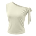 thumbnail image 4 of CUSTG Sleeveless Women Solid Color One Shoulder Fitted Front Tie Knot Blouse Camisole Tops Cozy Ladies Summer Shirts, 4 of 4