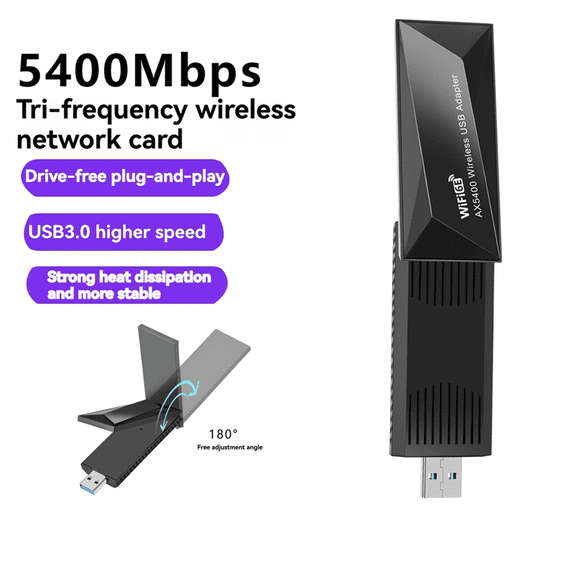 AX5400 WiFi 6E USB Adapter 5400Mbps Wireless WiFi Card 2.4G/5G/6GHz Tri-Band USB3.0 WiFi6E Adapter for Win10&Win11