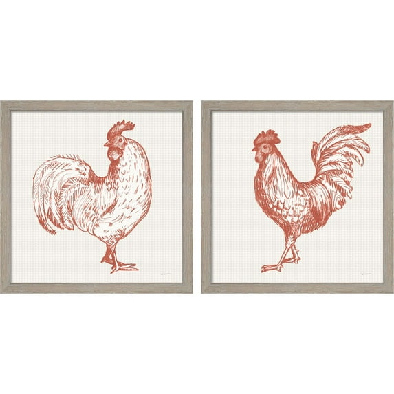 Great Art Now Cottage Rooster B by Sue Schlabach, 2 Piece Framed Art Set Each 13"W x 13"H