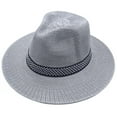 thumbnail image 2 of XINPING Men Women Woven Band Straw Panama Hat, Wide Brim UV Protection Beach Vacation Hat with Patterned Band, Breathable for Casual Summer Wear, 2 of 3