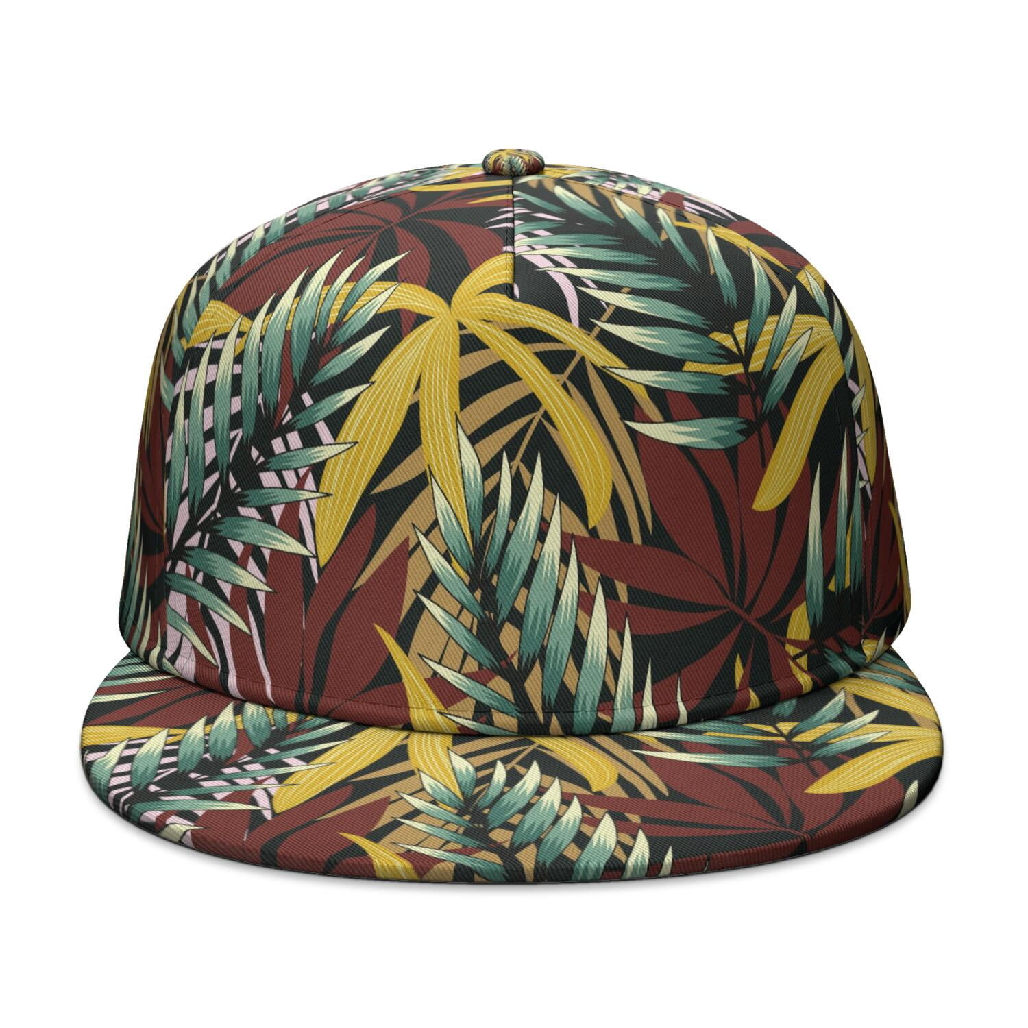 Palm Leaf Print Snapback Hat - Adjustable Flat Brim Cap for 