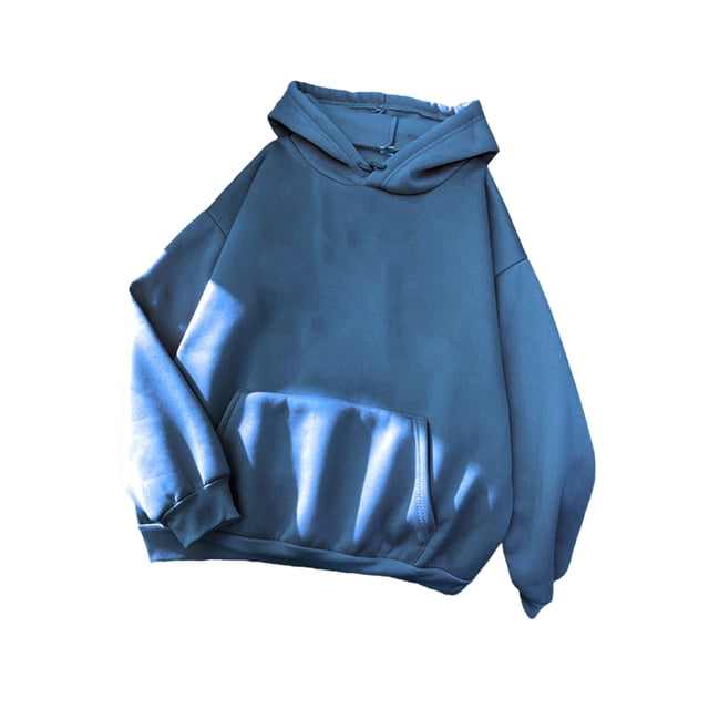 Innerwin Hoodies Fleece Women Sweatshirt Sport Solid Color Loose Fit Hooded Tops Lake Blue XL