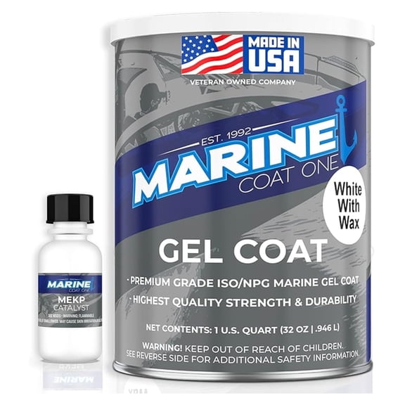 Iso/Npg Gel Coat White with Wax with MEKP Catalyst for Hardening, No Color Pigments, Gel Coat Repair Kit for Boats, Fiberglass (1 Quart)