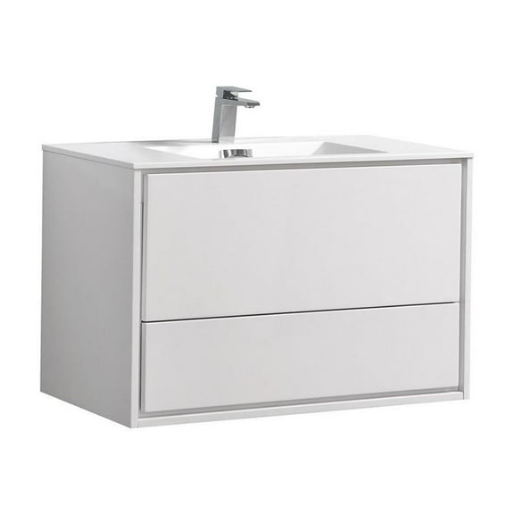 Kubebath DeLusso 36" High Glossy White Wall Mount Modern Bathroom Vanity