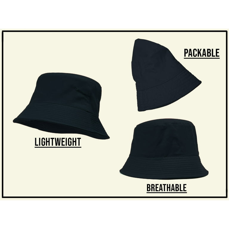 Bucket Hat For Men Women - Cotton Packable Fishing Cap, Navy L/XL 