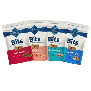 Blue Buffalo BLUE Bits Natural Soft-Moist Training Dog Treats, Beef, Salmon, Turkey, and Chicken Recipes 4-oz Variety Pack, 4Ct S301
