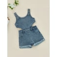thumbnail image 3 of Chollius Toddler Kid Girl Jeans Bare Waist Romper Solid Color Sleeveless Adjustable Suspender Strap Denim Jumpsuit Bodysuit Summer Clothes, 3 of 9