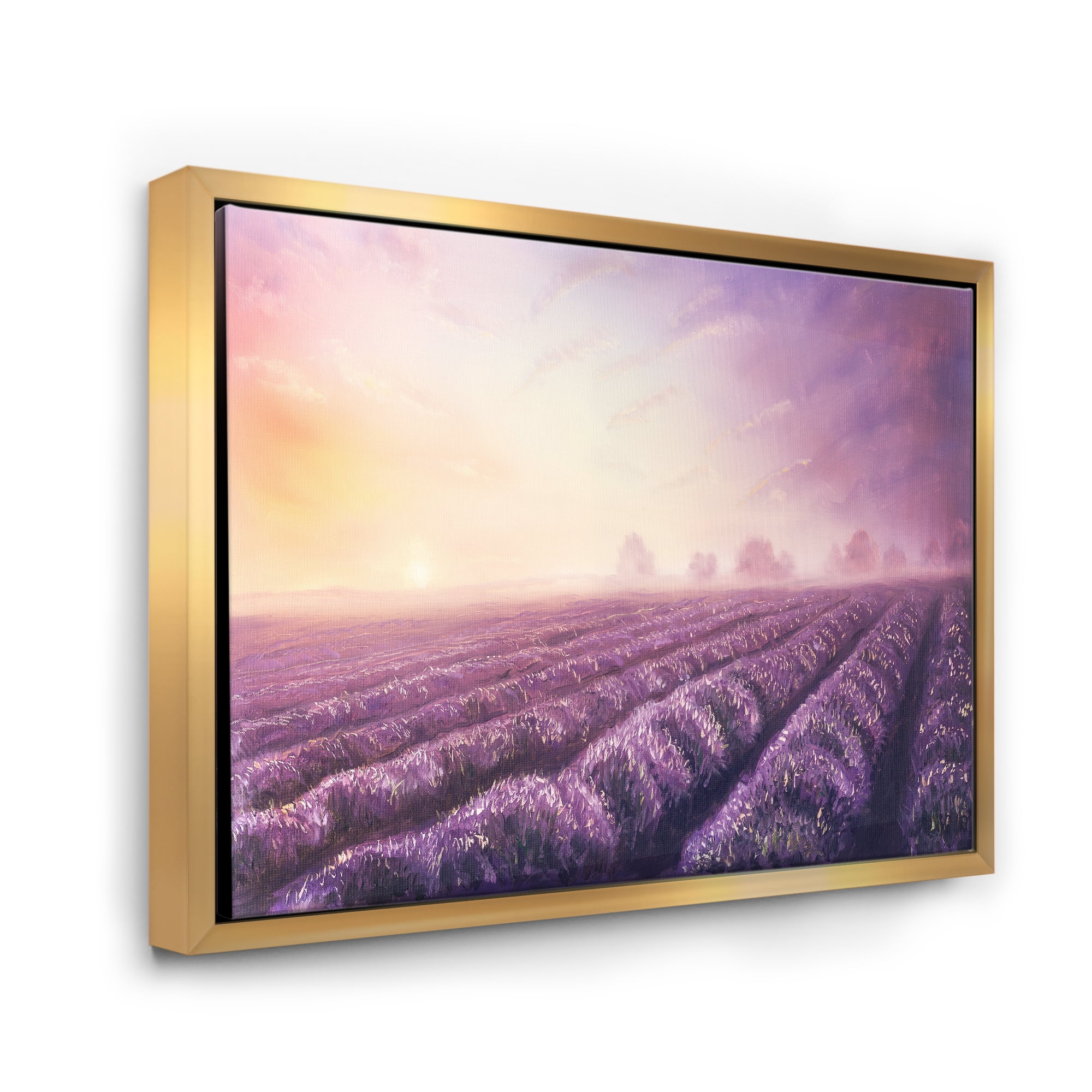 Designart 'Lavender Fields During Sunrise' Modern Framed Canvas Wall Art Print