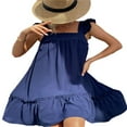 thumbnail image 3 of POINTERTECK Women Summer Mini Dress Fly Sleeve Square Neck Solid Color Loose Ruffle Dress, 3 of 9