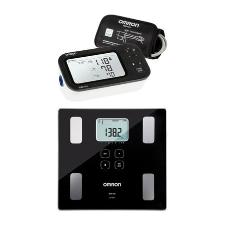 Omron 7 Series Upper Arm Blood Pressure Monitor and Body Composition 330-Lb. Capacity Bathroom Scale Kit