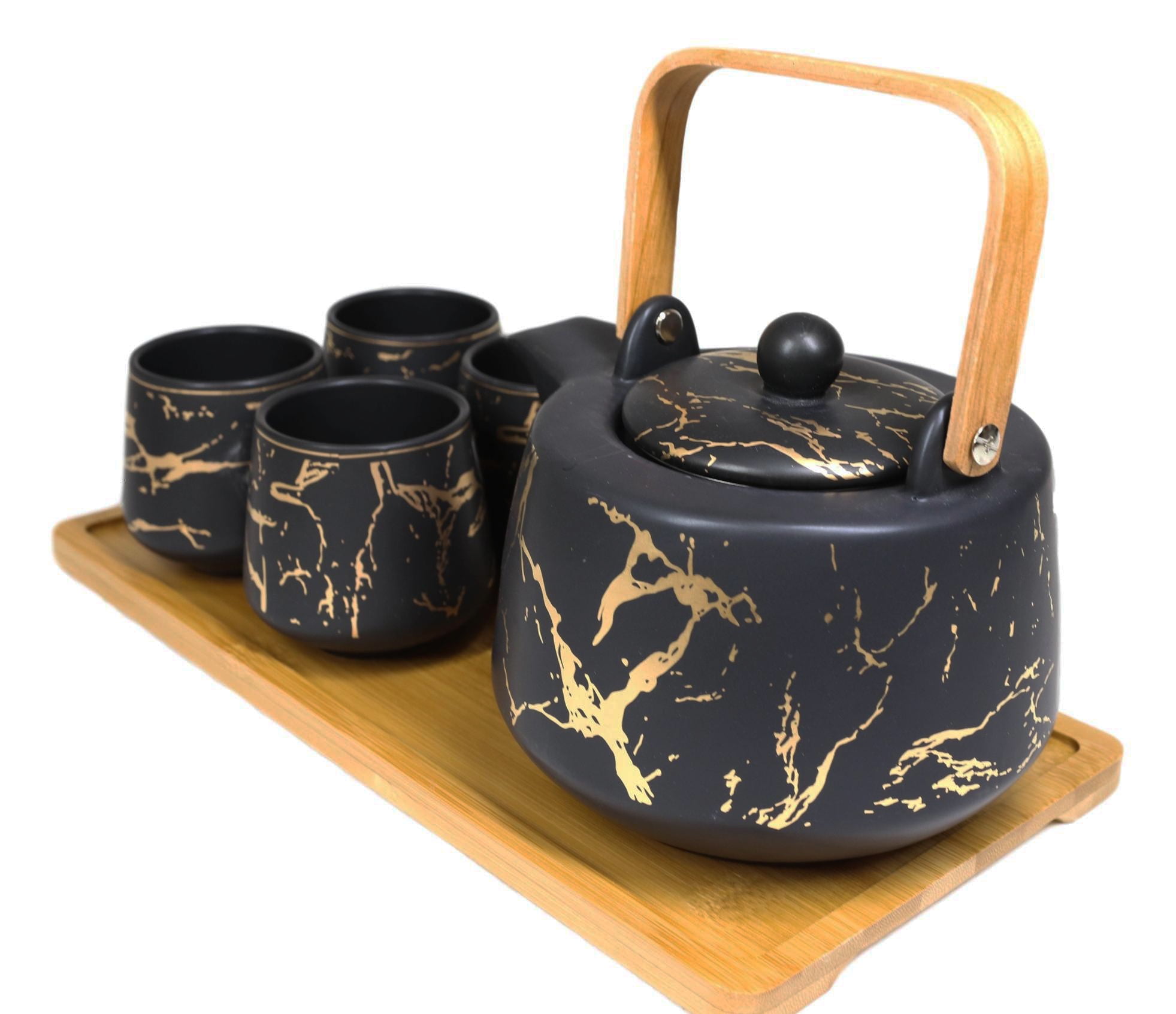 250ML Classical Ceramics Small Teapot Chinese Style Matte Black Depicting  Gold Make Tea Pot Home Tea Set