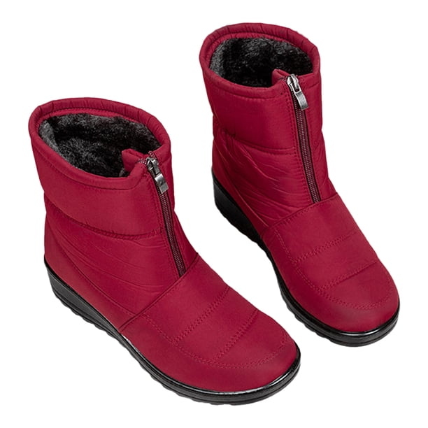 Botas de nieve forradas de piel Zapatos antideslizantes para exteriores Acogedoras mujeres Tallas grandes Sin cordones