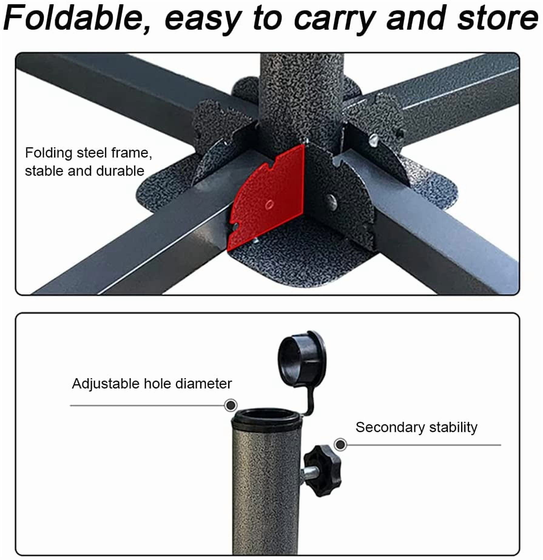 Patio Umbrella Base Holder, Foldable Sun Shade Anchor, Portable Beach Umbrella Stand, Adjustable Heavy Duty Iron Base, Outdoor Parasol Support