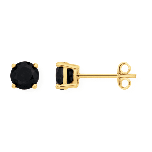 Paris Jewelry 10k Yellow Gold Created Black Sapphire 2Carat Round Stud Earrings Plated