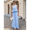 thumbnail image 3 of Katigan Women'S 2 Piece Gingham Set Summer Outfits Ruffle Tank Top and Wide Leg Pants Matching Lounge Set Blue L, 3 of 8
