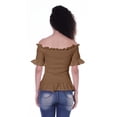 thumbnail image 4 of Moomaya Womens Off Shoulder Smocked Top Solid Short Sleeve Casual Summer Tops, 4 of 5