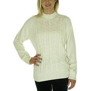 Karen Scott Women's Petite Long Sleeve Cable Knit Mock Neck Sweater Medium Petite Eggshell