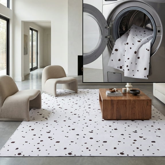 SAFAVIEH Faux Hide Crane Dot-Print Area Rug, Ivory/Black, 6' x 6' Square