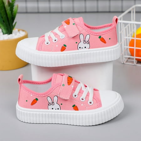 Kids Girl Cute Rabbit Canvas Shoes  Comfortable Breathable Trainers Sport Shoes  Auti-silp Lace up Velcro Sneakers