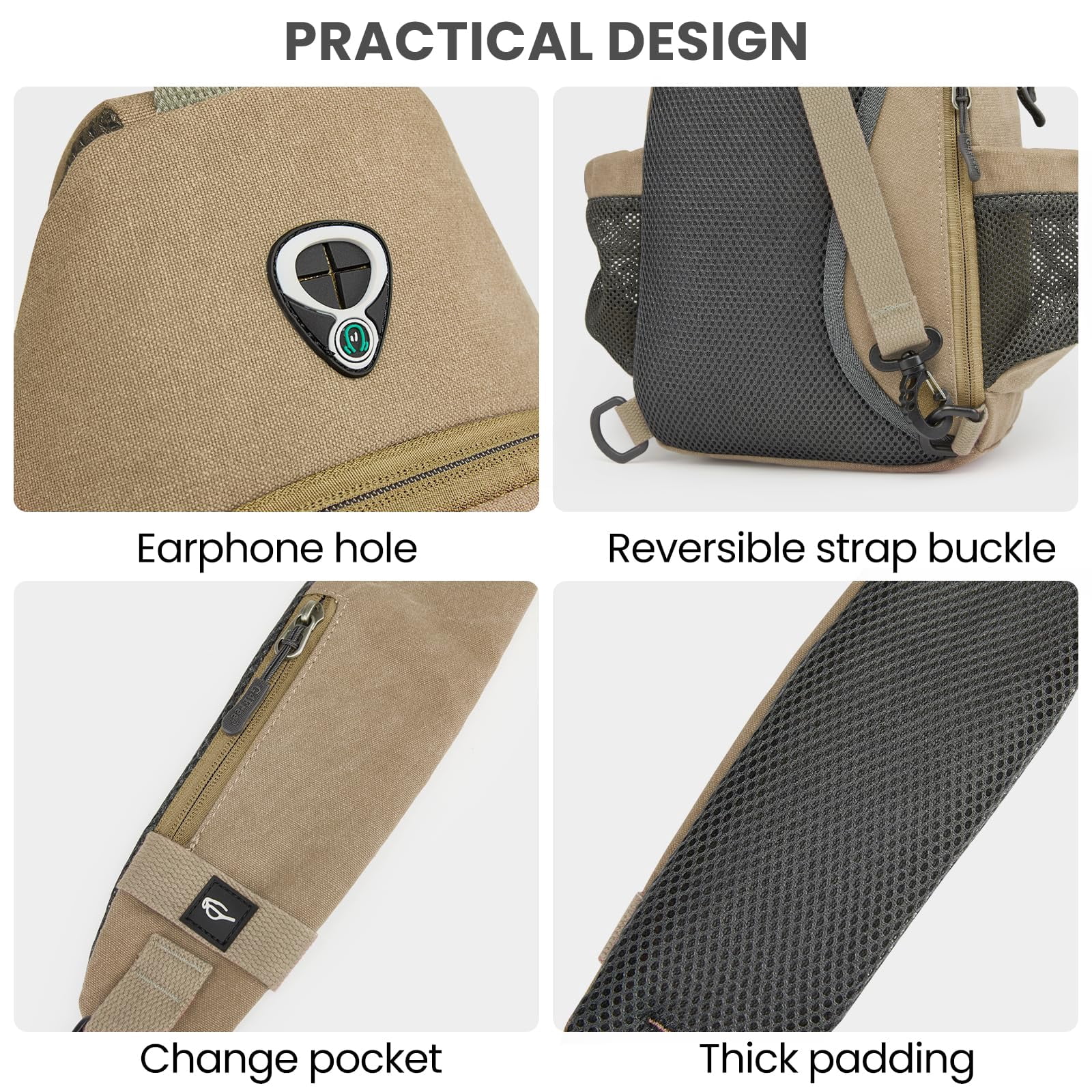 G4Free Canvas Sling Bag Crossbody Backpack with USB Charging Port & RFID Blocking, Hiking Daypack Chest Bag for Women Men