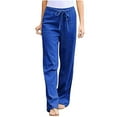 thumbnail image 2 of Edvintorg Women Cotton Linen Pants Fashion Solid Color Elastic Waist Loose Straight Pants Female Ankle-Length Trousers Summer Casual Plus Size Pants Trousers with Drawstring, 2 of 4