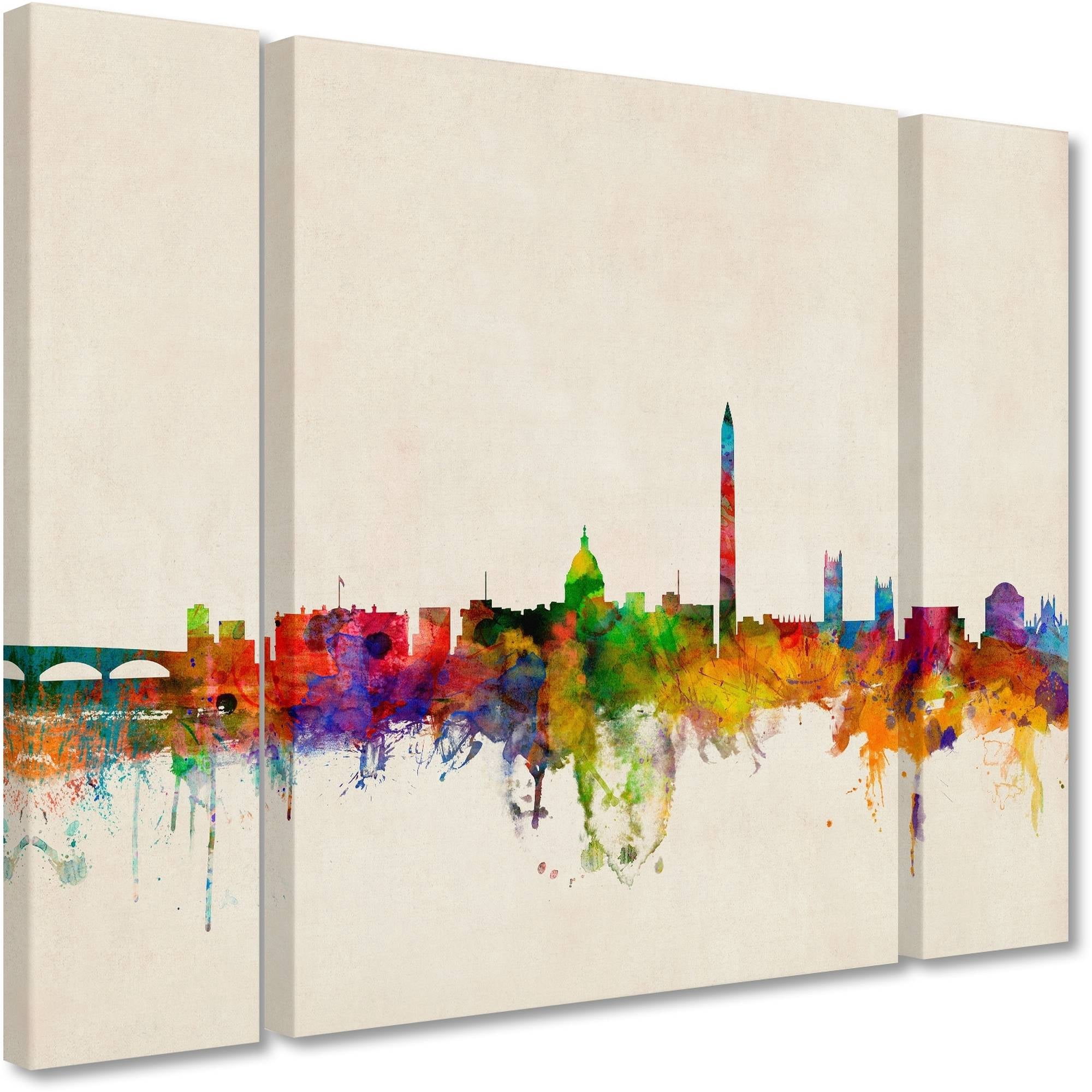 Trademark Fine Art "Washington Skyline" Canvas Art by Michael Tompsett Three Panel Set
