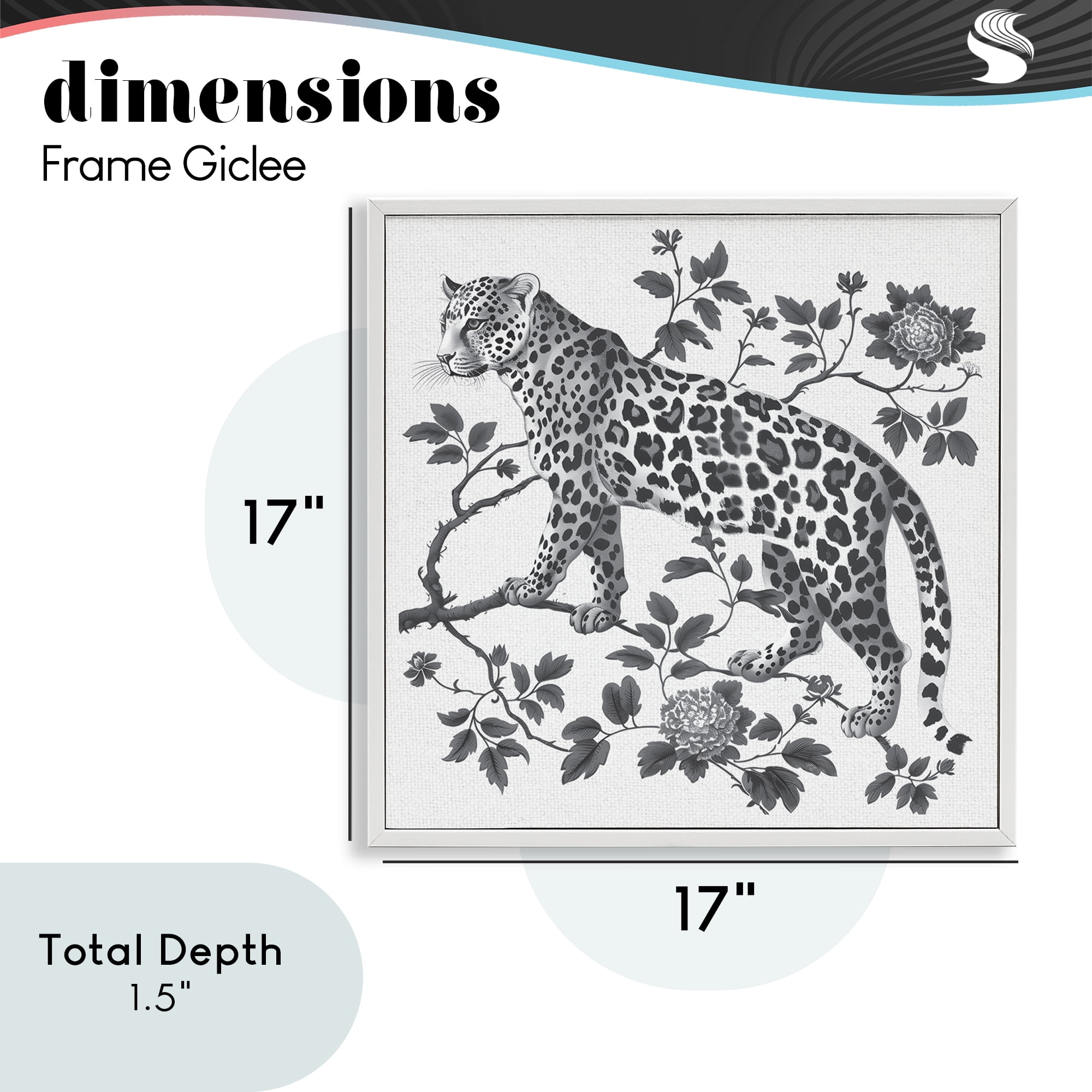 Monochrome Detail Leopard White Framed Giclee Art, design by Lettered and Lined