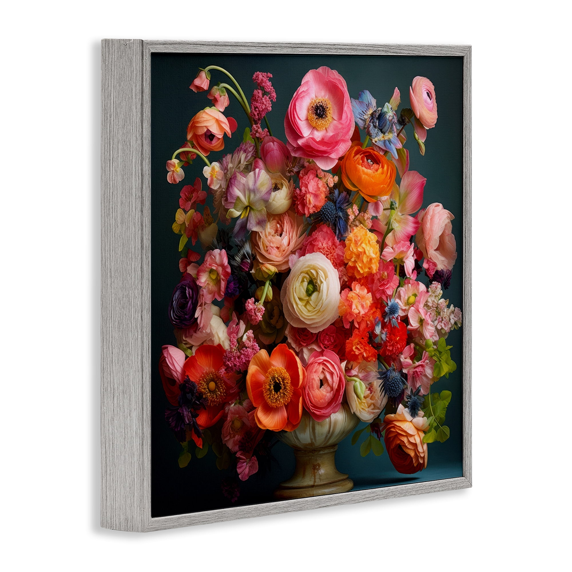 Stupell Industries Harmonious Mixed Peonies Gray Framed Giclee Art, design by Lazar Studio