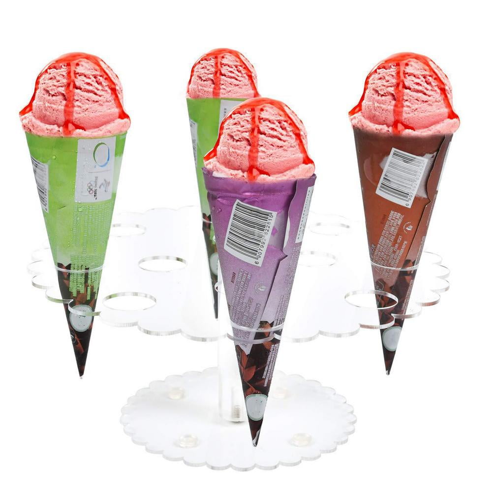 Clear Acrylic Single Ice Cream Cone Holder Tray Display Stand Rack Wedding Sushi 