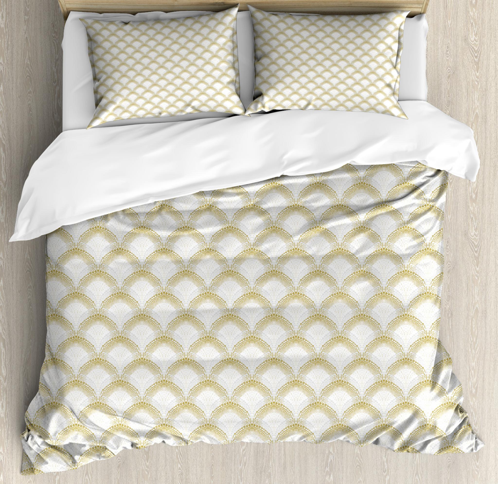Art Deco King Size Duvet Cover Set, Splashed Ink Design Fish Scale