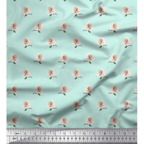 Soimoi Green Poly Georgette Fabric Rose Floral Print Fabric by the Yard 42 Inch Wide