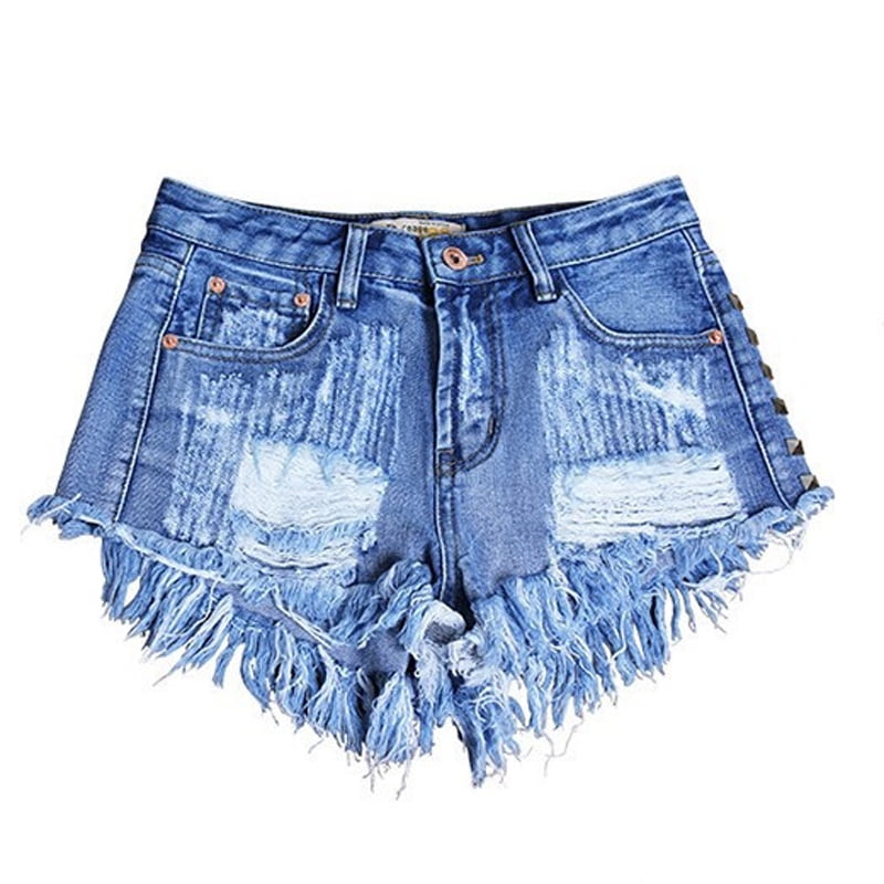 high waisted denim shorts frayed