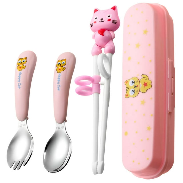 Utensilios para niños con estuche, juego de cubiertos para niños, juego de cubiertos de acero inoxidable para niños, mayor durabilidad