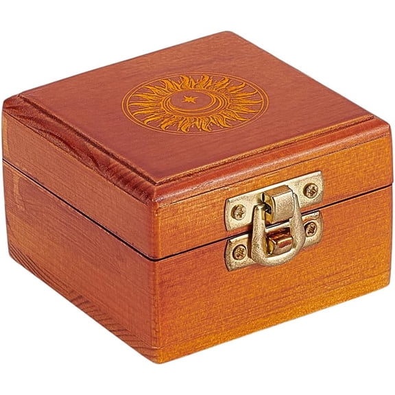Pine Wood Box Small Keepsake Box Vintage Square Jewelry Boxes Sun Pattern Storage Boxes with Velvet